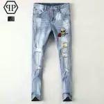 jeans slim philipp plein pour homme paris crane percage a chaud roses